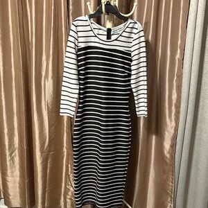 Almost Famous Black and White Striped Long Sleeve Dress